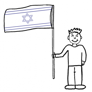 דף צביעה ילד עם דגל